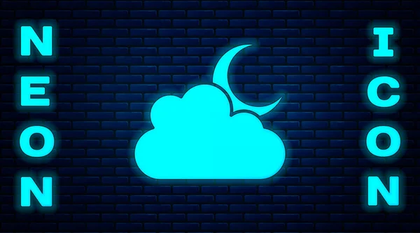 Leuchtende Neon Wolke Mit Mond Symbol Isoliert Auf Backsteinwand Hintergrund — Stockvektor