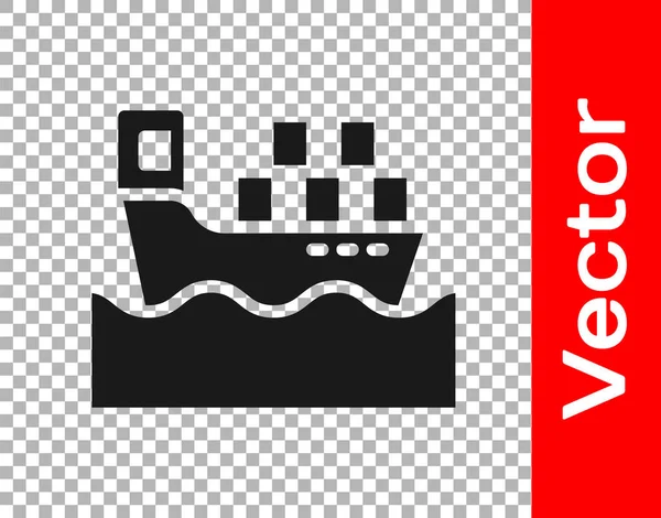 Корабель Black Cargo Іконою Обслуговування Коробки Доставки Ізольований Прозорому Тлі — стоковий вектор