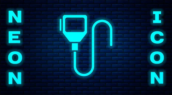 Glowing Neon Walkie Talkie Icon Isolated Brick Wall Background Portable — Stock Vector