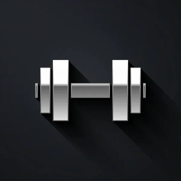 Icono Silver Dumbbell Aislado Sobre Fondo Negro Icono Levantamiento Muscular — Vector de stock