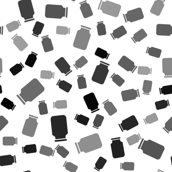 Černá Skleněná Sklenice Šroubovacím Uzávěrem Ikona Izolované Bezešvé Vzor Bílém — Stockový vektor
