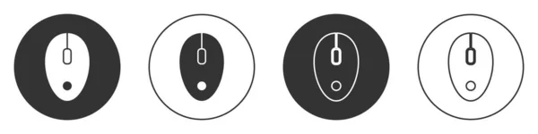 白の背景に隔離された黒のコンピュータのマウスアイコン ホイールシンボル付き光学 丸ボタン ベクトル — ストックベクタ