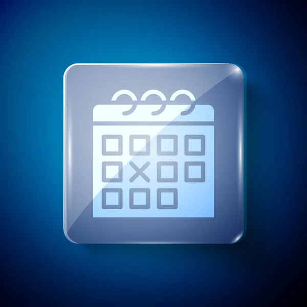 Bílý Kalendář Fitness Ikona Izolované Modrém Pozadí Výcvikový Plán Čtvercové — Stockový vektor