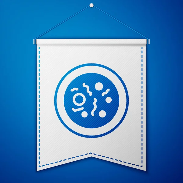 Plato Petri Azul Con Icono Bacteria Aislado Sobre Fondo Azul — Vector de stock