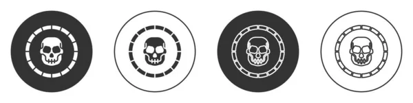 Icono Moneda Pirata Negro Aislado Sobre Fondo Blanco Botón Círculo — Vector de stock