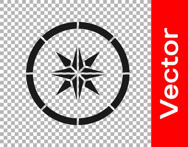 Ікона Black Compass Ізольована Прозорому Тлі Навігаційний Символ Віндрози Вітер — стоковий вектор