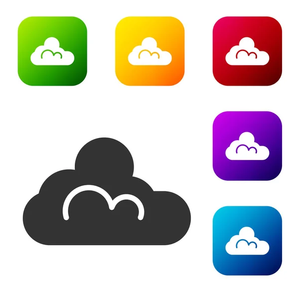 Черное Облако Иконка Погоды Изолированы Белом Фоне Поставьте Цветные Квадратные — стоковый вектор