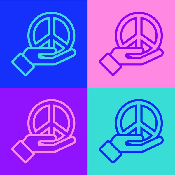 Pop Art Line Barış Simgesi Renk Arkaplanında Izole Edildi Hippi — Stok Vektör