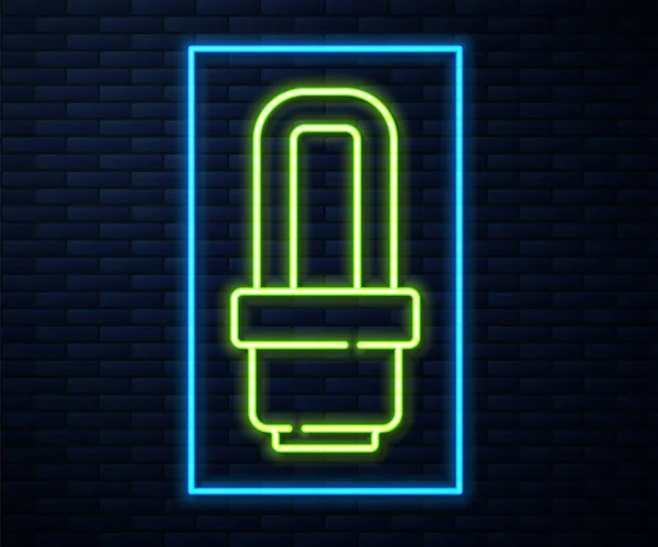 Glödande Neon Linje Led Lampa Ikon Isolerad Tegel Vägg Bakgrund — Stock vektor
