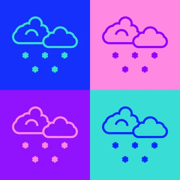 Pop Art Line Nube Con Icono Nieve Aislado Sobre Fondo — Archivo Imágenes Vectoriales