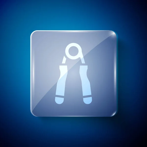 White Sport expander icon isolated on blue background. Sport equipment. Square glass panels. Vector. — Stock Illustration White Sport Expander Icon Isolated Blue Background Sport Equipment Square Royalty Free Stock Illustrations