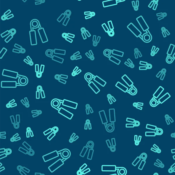 Green line Sport expander icon isolated seamless pattern on blue background. Sport equipment. Vector. — Stock Illustration Green Line Sport Expander Icon Isolated Seamless Pattern Blue Background Vector Graphics