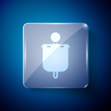 Mavi arka planda beyaz ortaçağ bayrağı simgesi izole edildi. Bir kral ya da kraliçe tarafından yönetilen ülke, devlet ya da bölge. Kare cam paneller. Vektör.