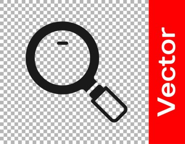 Şeffaf arkaplanda siyah büyüteç simgesi izole edildi. Arama, odaklanma, yakınlaştırma, iş sembolü. Vektör.