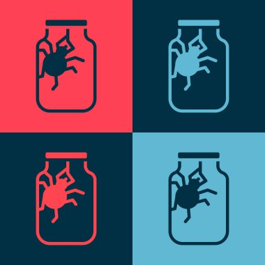 Kavanoz ikonundaki pop sanat örümceği renk arkaplanda izole edilmiş. Mutlu Cadılar Bayramı Partisi. Vektör.