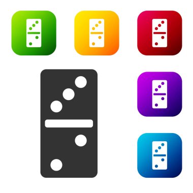Siyah Domino simgesi beyaz arkaplanda izole edildi. Renkli kare düğmelerle simgeleri ayarla. Vektör.