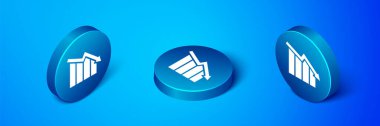Isometric Finansal büyüme mavi arka planda izole edilmiş ikonu azaltır. Gelirleri arttırıyorum. Mavi daire düğmesi. Vektör.