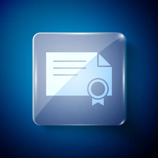 Weißes Symbol Der Zertifikatsvorlage Isoliert Auf Blauem Hintergrund Leistung Auszeichnung — Stockvektor