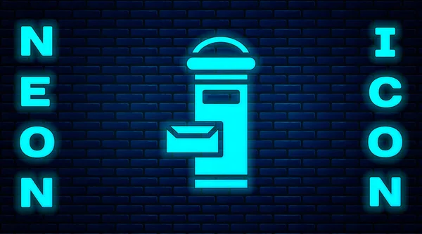 Ragyogó Neon Hagyományos Londoni Postaláda Ikon Elszigetelt Téglafal Háttér Anglia — Stock Vector