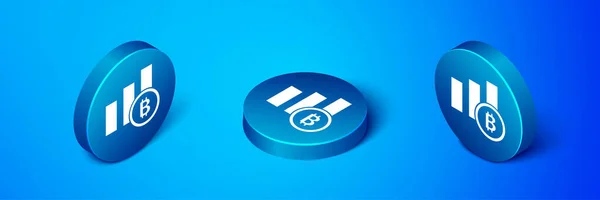 Isométrico Pie Gráfico Infografía Bitcoin Icono Aislado Sobre Fondo Azul — Vector de stock