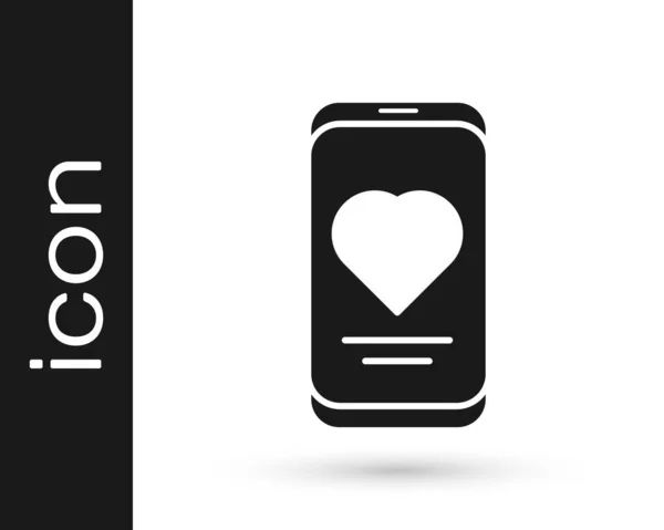 Black Smartphone Heart Rate Monitor Function Icon Isolated White Background — Stock Vector