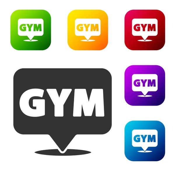 Black Location Gym Icoon Geïsoleerd Witte Achtergrond Stel Pictogrammen Kleur — Stockvector