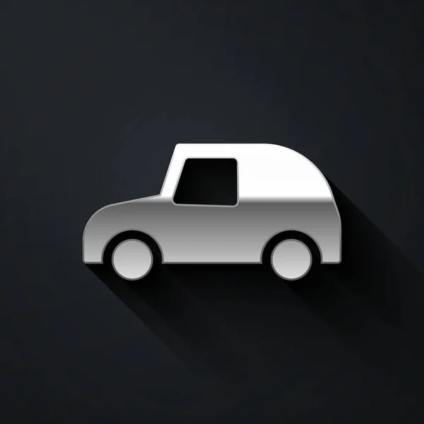 银色玩具汽车图标隔离在黑色背景 长影子风格 — 图库矢量图片