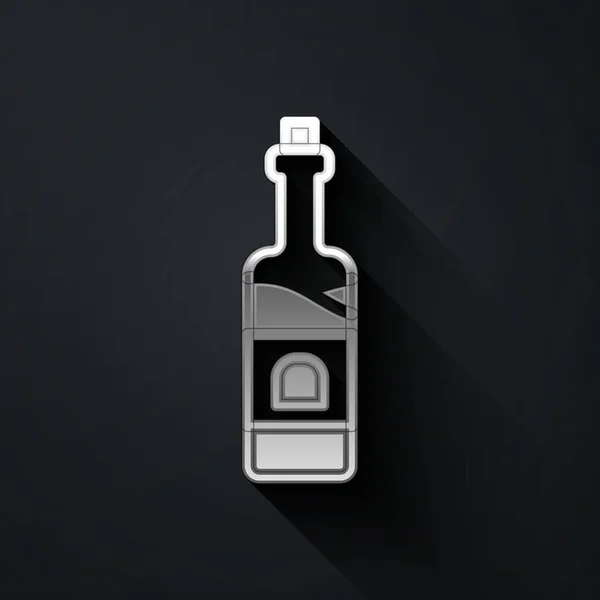 Icono Botella Vino Plata Aislado Sobre Fondo Negro Estilo Sombra — Vector de stock