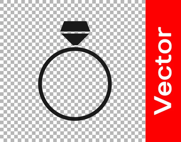 Black Diamond Verlobungsring Symbol Isoliert Auf Transparentem Hintergrund Vektor — Stockvektor