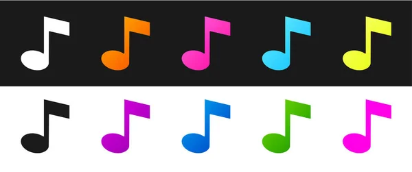 Stel Muzieknoot Toon Pictogram Geïsoleerd Zwart Wit Achtergrond Vector — Stockvector