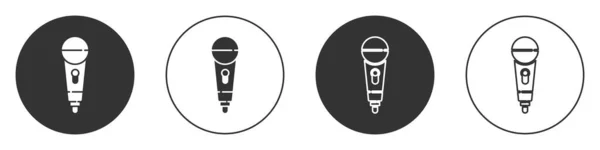 Черный Микрофон Значок Изолирован Белом Фоне Радиомикрофоне Знак Оратора Круглая — стоковый вектор