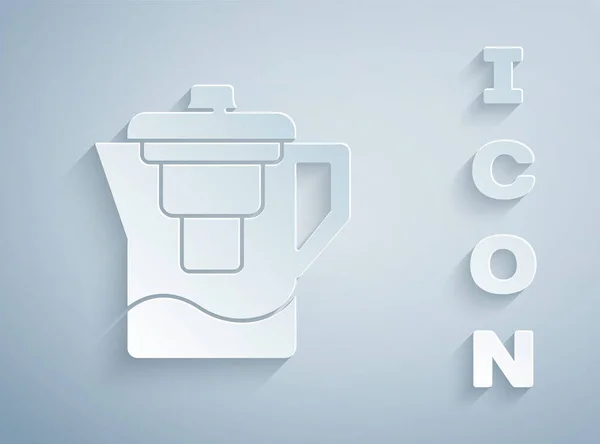 Paper cut Water jug with a filter icon isolated on grey background. Paper art style. Vector Illustration. — Stock Illustration Paper Cut Water Jug Filter Icon Isolated Grey Background Paper Vector Graphics