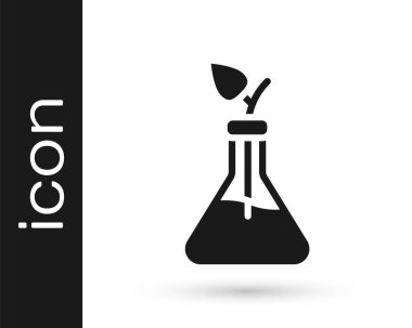 Siyah Bitki üreme ikonu beyaz arka planda izole edildi. Test tüplerinde büyüyen bitkiler. Organik gıda, tarım ve hidrofonik. Vektör.