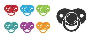 Siyah Bebek emzik simgesi beyaz arkaplanda izole edildi. Çocuk oyuncağı. Simgeleri renklendirin. Vektör.