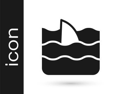 Okyanus dalgası ikonunda siyah köpekbalığı yüzgeci beyaz arka planda izole edilmiş. Vektör.