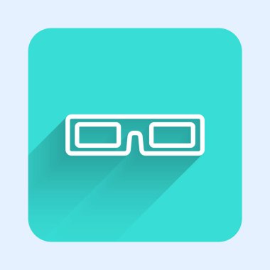 Uzun gölgeli beyaz çizgi sinema gözlüğü ikonu. Yeşil kare düğmesi. Vektör İllüstrasyonu.