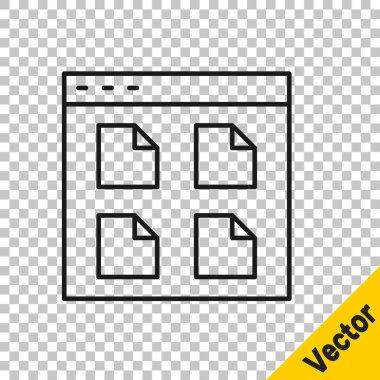 Siyah çizgi Tarayıcı dosya simgesi şeffaf arkaplanda izole edildi. Vektör.