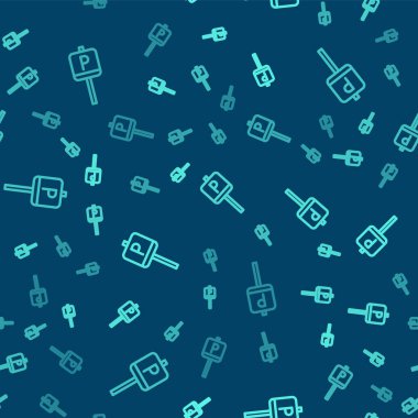 Yeşil çizgi park simgesi mavi arkaplandaki kusursuz deseni izole etti. Sokak tabelası. Vektör.