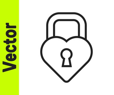 Beyaz arka planda izole edilmiş kalp simgesi şeklindeki siyah çizgi Castle. Kilitli Kalp. Aşk sembolü ve anahtar deliği işareti. Vektör.