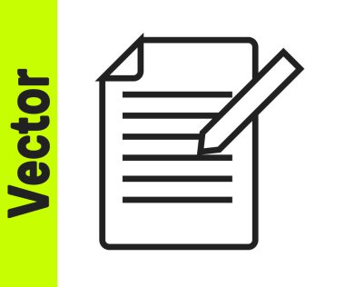 Siyah çizgi Belgesi ve kalem simgesi beyaz arkaplanda izole edildi. Dosya simgesi. Kontrol listesi simgesi. İş konsepti. Vektör.