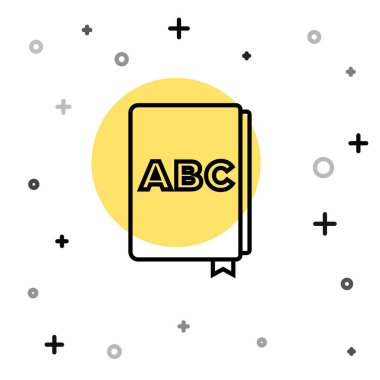 Siyah çizgi ABC kitap simgesi beyaz arkaplanda izole edildi. Sözlük kitabı işareti. Alfabe kitabı simgesi. Rastgele dinamik şekiller. Vektör.