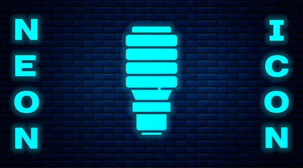 レンガの壁の背景に隔離されたネオンLed電球アイコンを光る 経済的なLed照明電球 エネルギーランプを節約 ベクトル — ストックベクタ