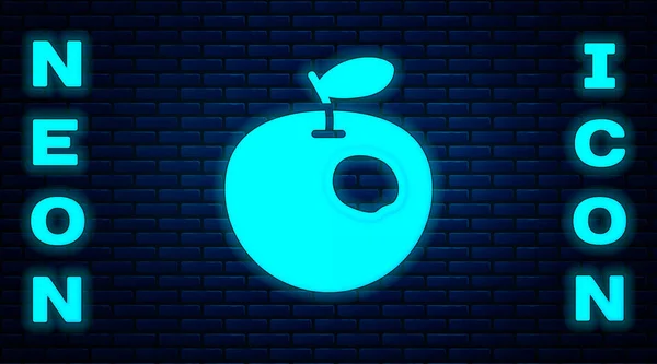 Leuchtendes Neon Gentechnisch Verändertes Apfelsymbol Isoliert Auf Backsteinwand Hintergrund Gvo — Stockvektor
