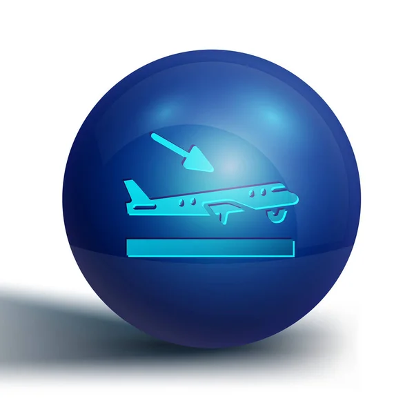 Blue Plane Landing Icon Isolated White Background Airplane Transport Symbol — Stock Vector