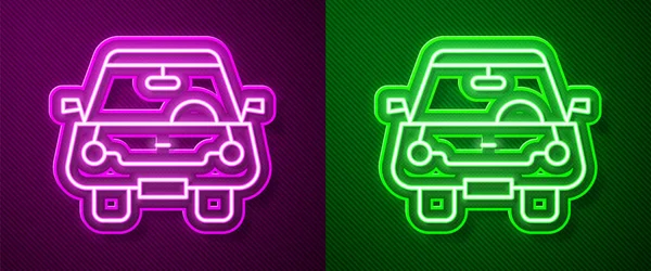 Glowing Neon Line Car Icon Isolated Purple Green Background Front — Stock Vector