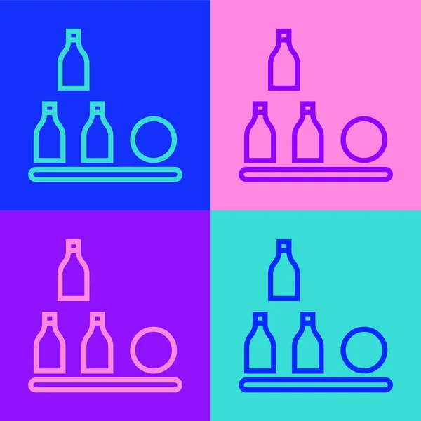 Pop Konst Linje Flaskor Bollen Ikonen Isolerad Färg Bakgrund Vektor — Stock vektor