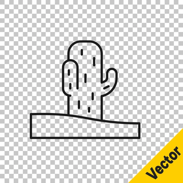 Svart Linje Kaktus Ikon Isolerad Transparent Bakgrund Vektor — Stock vektor