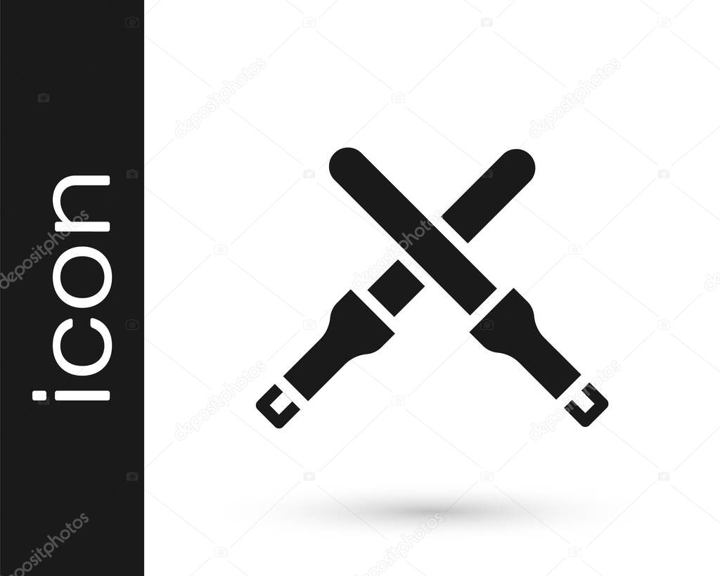 Black Marshalling wands for the aircraft icon isolated on white background. Marshaller communicated with pilot before and after flight.  Vector.