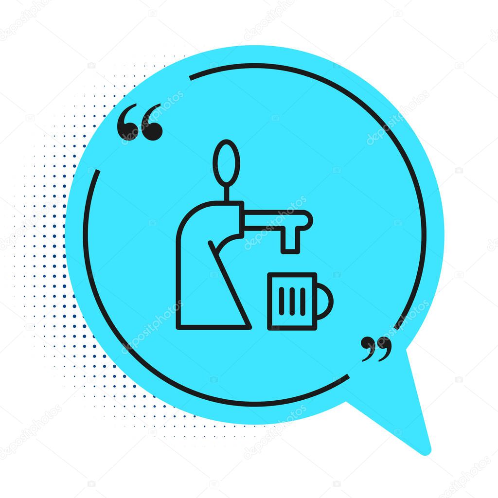 Black line Beer tap with glass icon isolated on white background. Blue speech bubble symbol. Vector Illustration.
