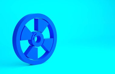 Mavi arka planda mavi yuvarlak ahşap kalkan simgesi izole edildi. Güvenlik, güvenlik, koruma, mahremiyet, koruma kavramı. Minimalizm kavramı. 3d illüstrasyon 3B canlandırma.